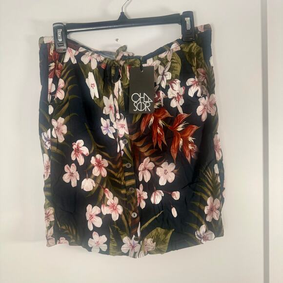 NWT Chaser Heirloom Wovens Tropical Floral Button-Down Midi Skirt Size M $36